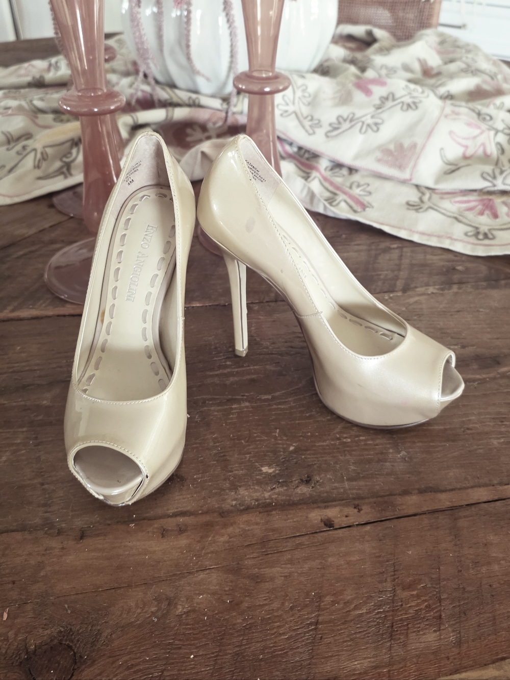 Peep Toe High Heel Pumps in Nude - Women's Shoes